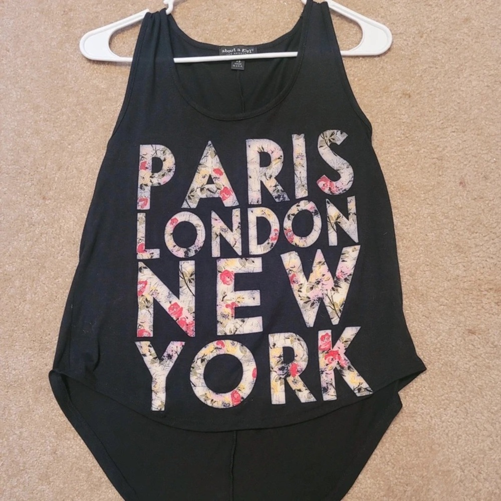 About A Girl Black Tank with Floral City Lettering
